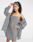 Asos Design Oversized Seersucker Shirt In Black Gingham-multi