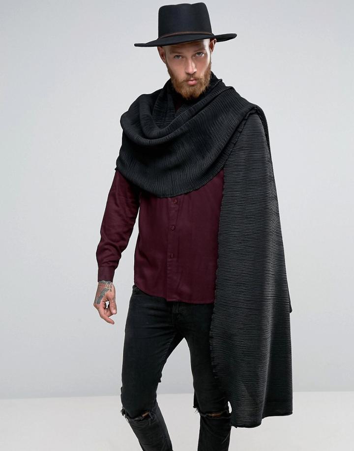 Asos Blanket Scarf In Black Pleats - Black
