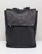 Asos Design Square Backpack In Black Leather With Internal Laptop Pouch - Black