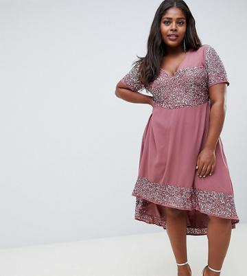 Lovedrobe Lux Embellished Hanky Hem Dress - Purple