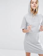 Daisy Street Short Sleeve Hooded Sweat Dress With Kangaroo Pocket - Gray Marl