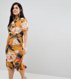 Asos Curve T-shirt Floral Midi Dress With Pephem - Multi