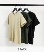 Topman 3 Pack Skinny Roller T-shirt In Black Khaki And Stone-multi