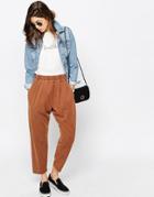 Asos Washed Casual Tapered Peg Pants - Brown