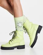 Asra Billie Leather Lace Up Chunky Flat Boots In Yellow Leather