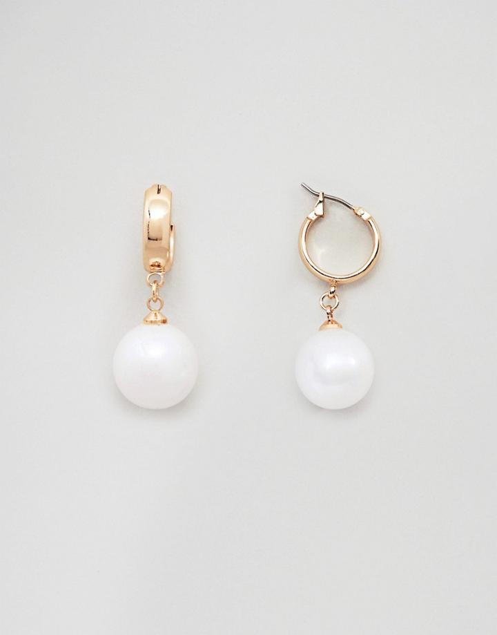 Asos Pearl Drop Hoop Earrings - Gold