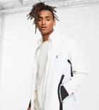 South Beach Paneled Full Zip Lightweight Jacket In Cream And Blue-white