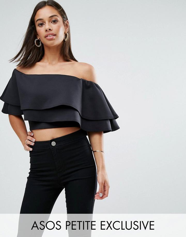 Asos Petite Scuba Ruffle Off Shoulder Top - Black