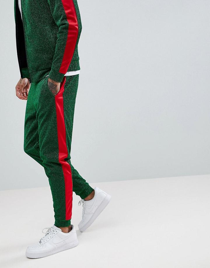 Jaded London Side Stripe Skinny Joggers In Green - Green
