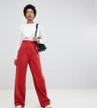 Asos Design Tall Wide Leg Pants With Corset Waist - Red