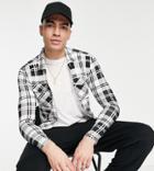 Soul Star Tall Muscle Fit Full Zip Check Shirt In Black & White