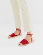 South Beach Exclusive Red Ankle Strap Espadrilles - Red