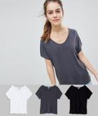 Asos Design Petite T-shirt With Drapey Batwing Sleeve 3 Pack - Multi