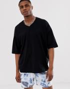 Asos Design Oversized T-shirt With V Neck And Seam Detail In Black - Black