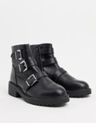London Rebel Flat Buckle Boots In Black