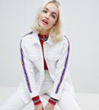 Monki Side Stripe White Denim Jacket