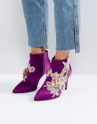 Asos Elegance Embellished Pointed Ankle Boots - Purple