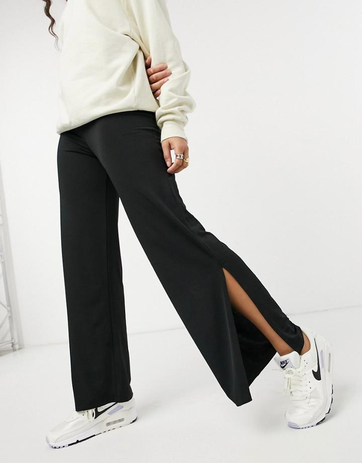 New Look Slit Hem Wide Leg Pants In Black