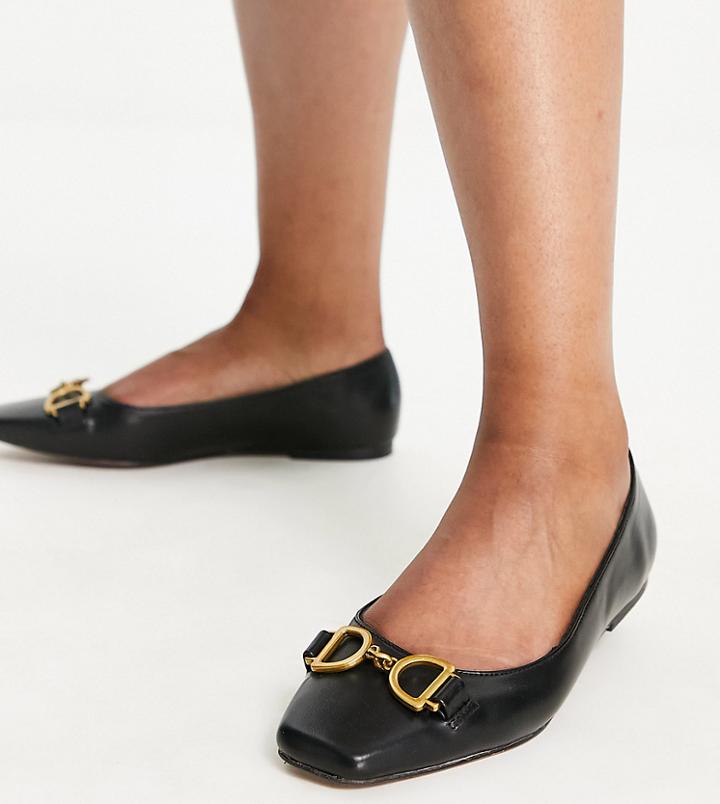 Asos Design Wide Fit Leighton Square Toe Ballet Flats In Black