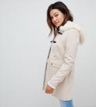 Miss Selfridge Duffle Coat With Faux Fur Trim Hood In Cream