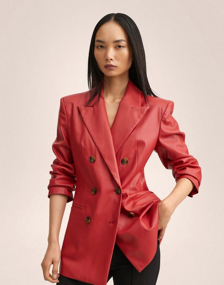 Mango Pu Blazer In Red