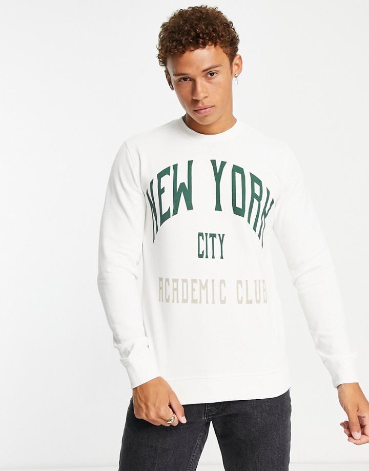 Only & Sons New York City Varsity Print Sweatshirt In White