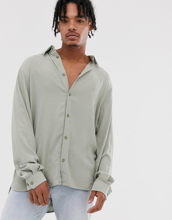 Weekday Ribbed Shirt In Light Green - Green