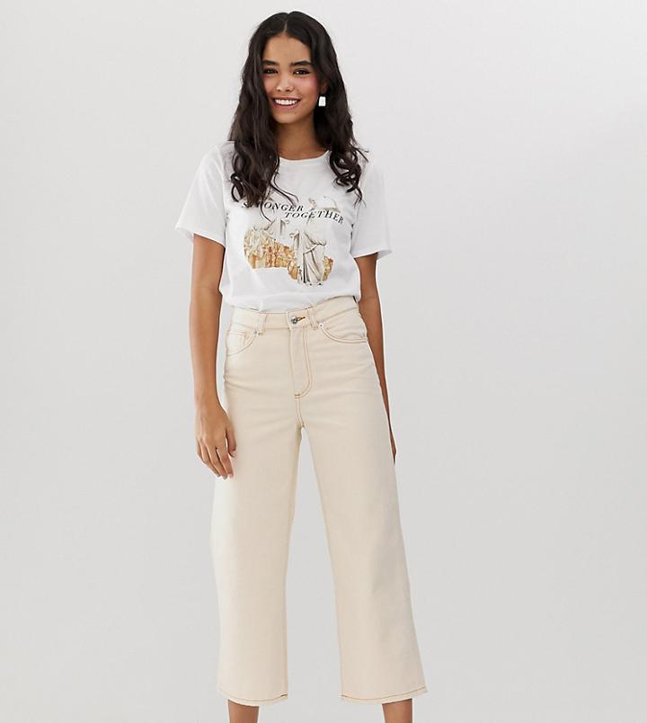 Monki Organic Cotton Straight Leg Cropped Jeans In Off White - White