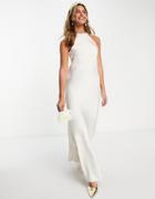 Vila Bridal Halterneck Maxi Dress In Cream Satin-white