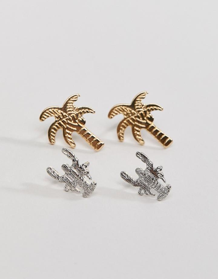 Nylon Palm And Crab Earring Set - Multi