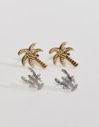 Nylon Palm And Crab Earring Set - Multi