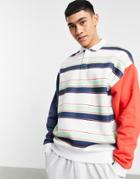 Asos Design Oversized Polo Sweatshirt With All Over Stripes-multi