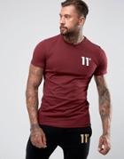 11 Degrees Muscle T-shirt In Burgundy With Logo - Red