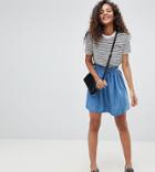 Asos Design Tall Denim Paperbag Skirt In Midwash Blue - Blue