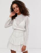 Asos Design High Neck Shirred Waist Mini Dress In Texture - Cream