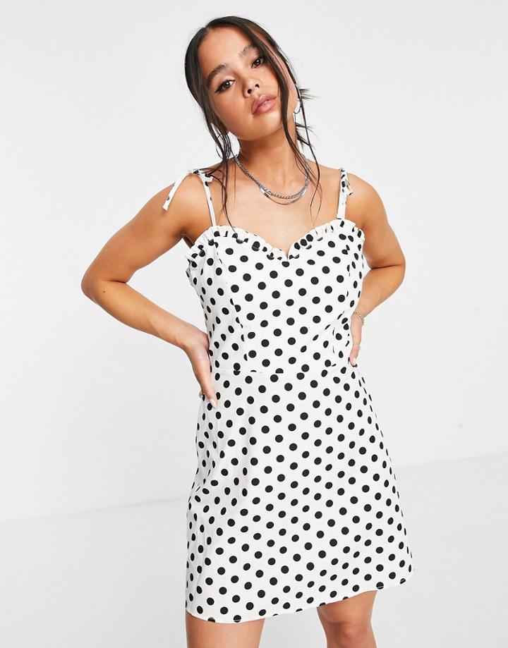 Topshop Spot Poplin Mini Dress In Monochrome-multi