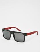 Asos Flatbrow Sunglasses In Black With Burgundy Arms - Black