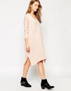 Asos Sweater Dress In Fine Knit And Side Split With Silk Blend - Blush