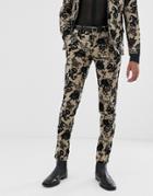 Twisted Tailor Super Skinny Suit Pants With Floral Flocking In Tan