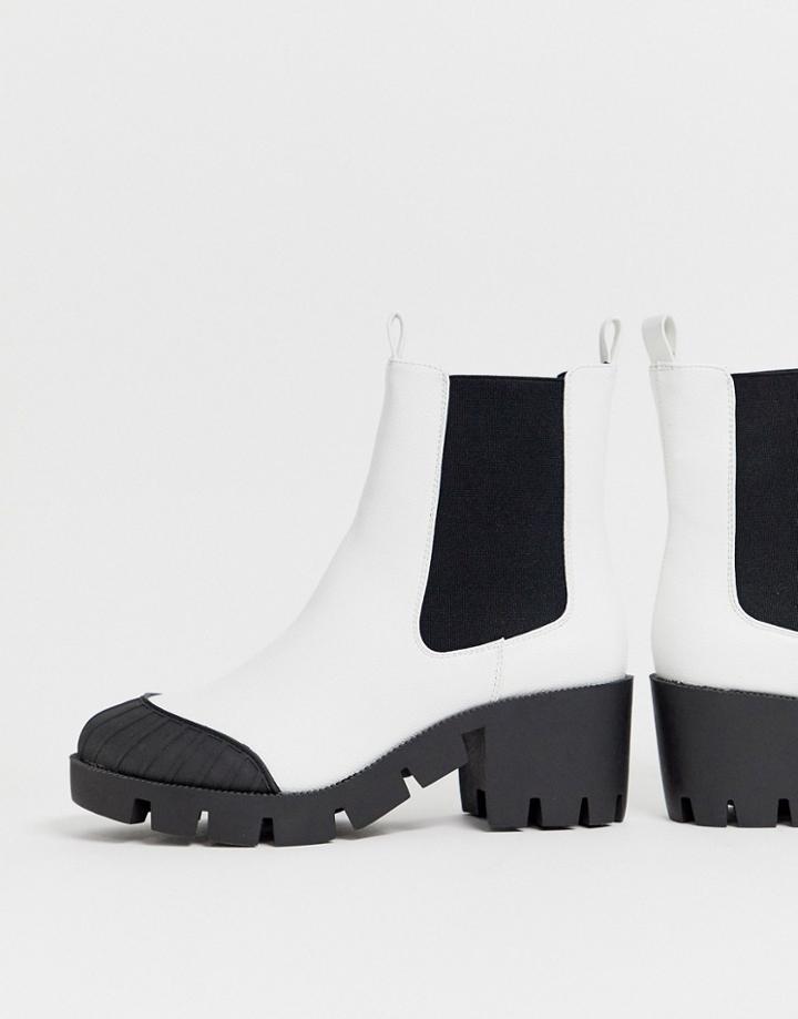 Asos Design Remy Chunky Chelsea Boots In White - White