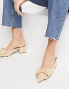 Asos Design Summer Bow Mid Heeled Mules In Natural-neutral
