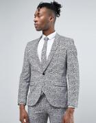 Noose & Monkey Super Skinny Suit Jacket With Floral Flocking - Gray