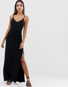 Asos Design Mixed Fabric Maxi Dress With Split - Black