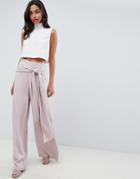 Asos Design Occasion Oversized Tie Front Wide Leg Pants-pink