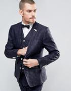 Gianni Feraud Slim Fit Linen Floral Wedding Suit Jacket With Floral Lapel Pin - Navy