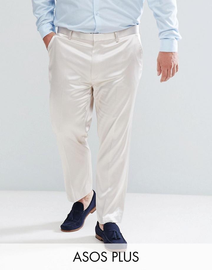 Asos Plus Wedding Skinny Crop Smart Pant In Cream Sateen - Cream