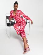 Liquorish Zebra Print Jumpsuit With Long Sleeves Pink And Red-multi