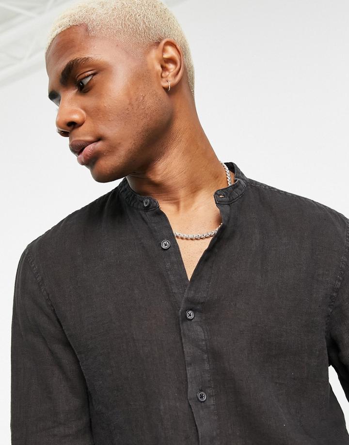 Pull & Bear Linen Shirt In Black - Part Of A Set