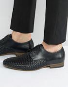 Asos Derby Shoes In Black Leather With Weave Detail - Black