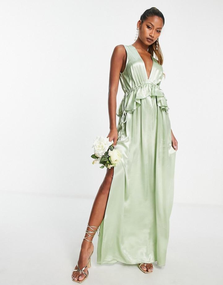 Topshop Eco Vera Blend Bridesmaid Ruffle Peplum Dress In Sage-green